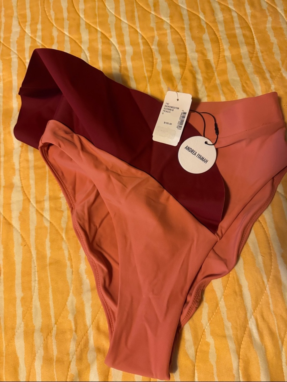 Andrea Iyamah Two-Tone High-Cut Bikini Bottom - Rust & Burgundy
